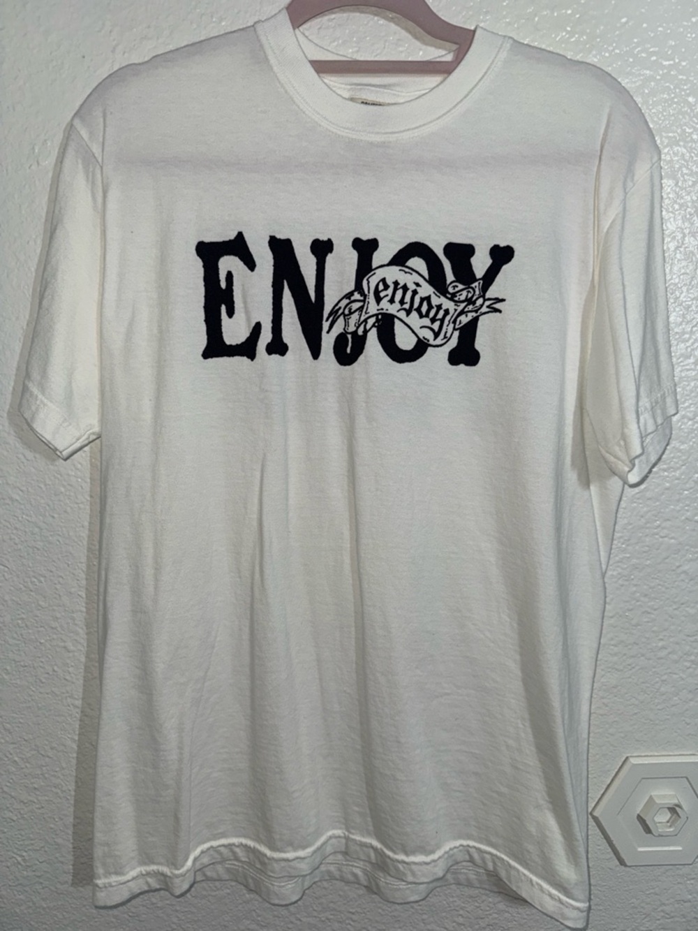 Comfort Colors White Graphic Tee with Black 'ENJOY' Logo